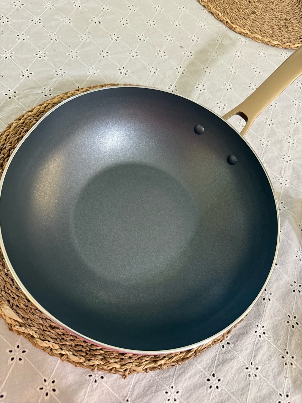 Blue 11 in Nonstick Stir Fry Pan with Gold Handle - Black Interior